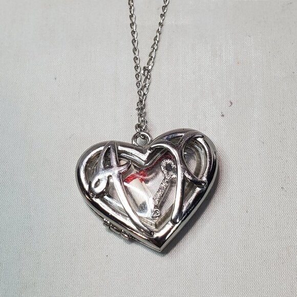 Silver Heart Shape Locket Necklace with floating tiny charms within - Picture 9 of 12